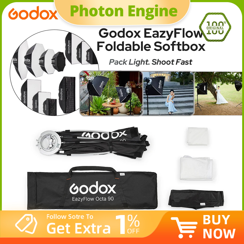 Photography Lighting With Flash - Godox EazyFlow series Foldable Softbox Bowens