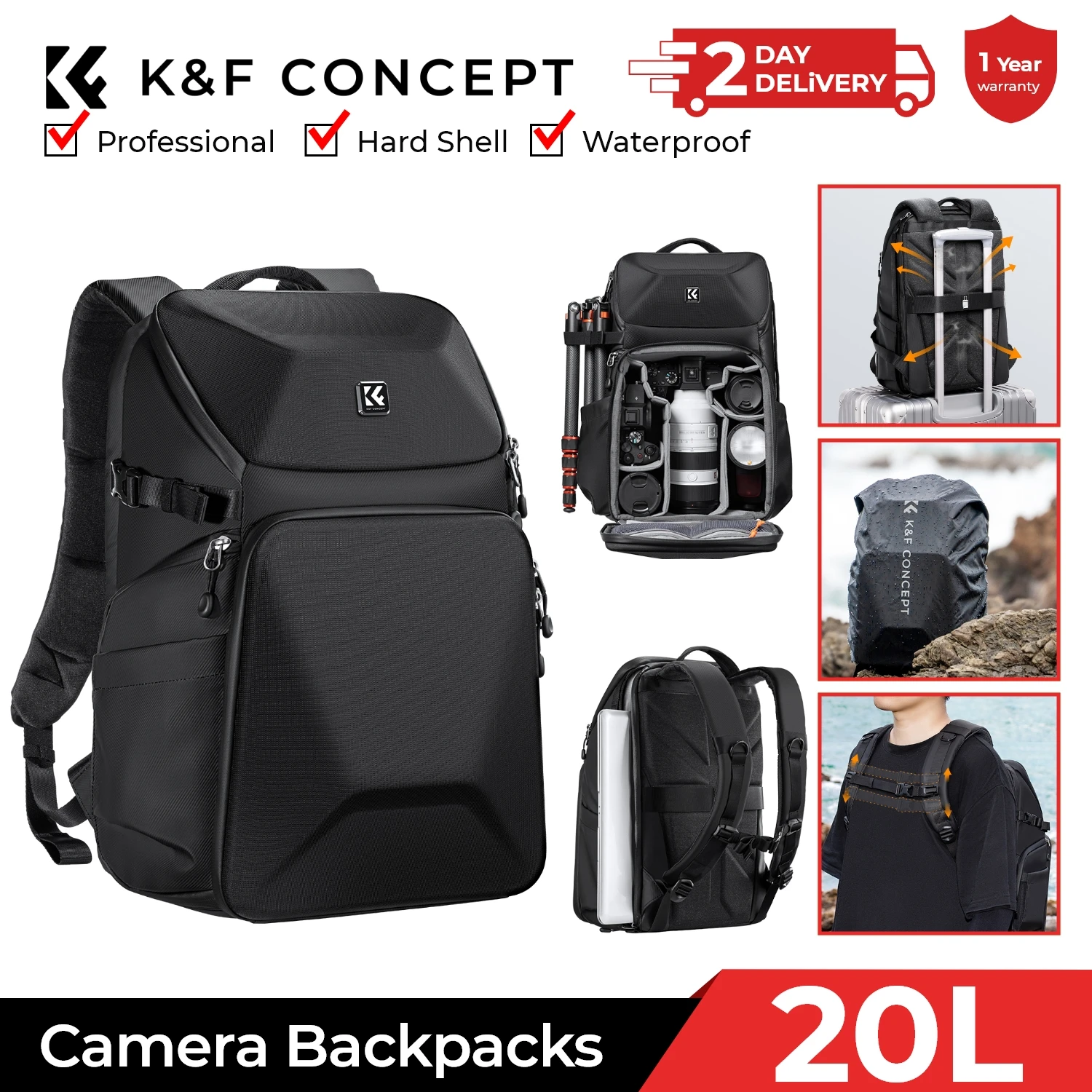 K&F CONCEPT 20L Camera Backpac - Photography Lighting Bag recension och pris